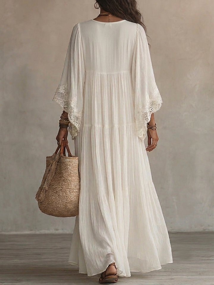 Isabella | Vestido maxi blanco con encaje