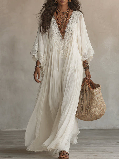Isabella | Vestido maxi blanco con encaje