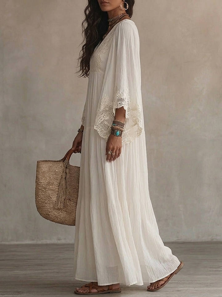 Isabella | Vestido maxi blanco con encaje